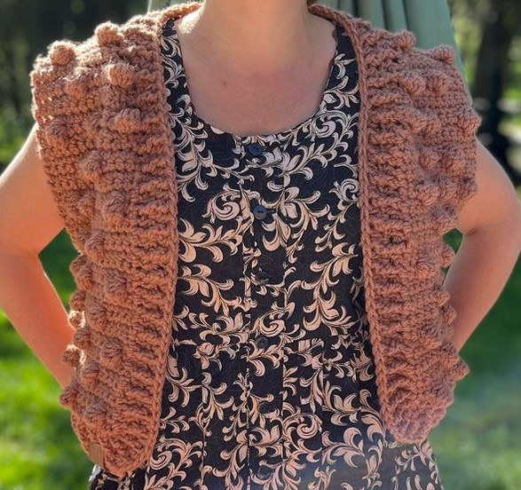 gehaakt bolletjes gilet oud roze